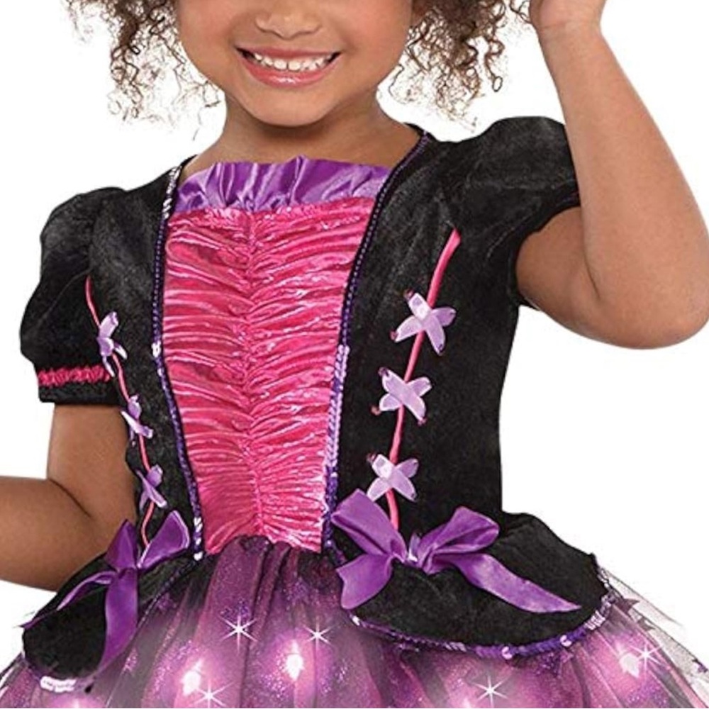 Princess Witch Costume Dress Sparkle Dress Up Halloween Pink Purple Black Stars